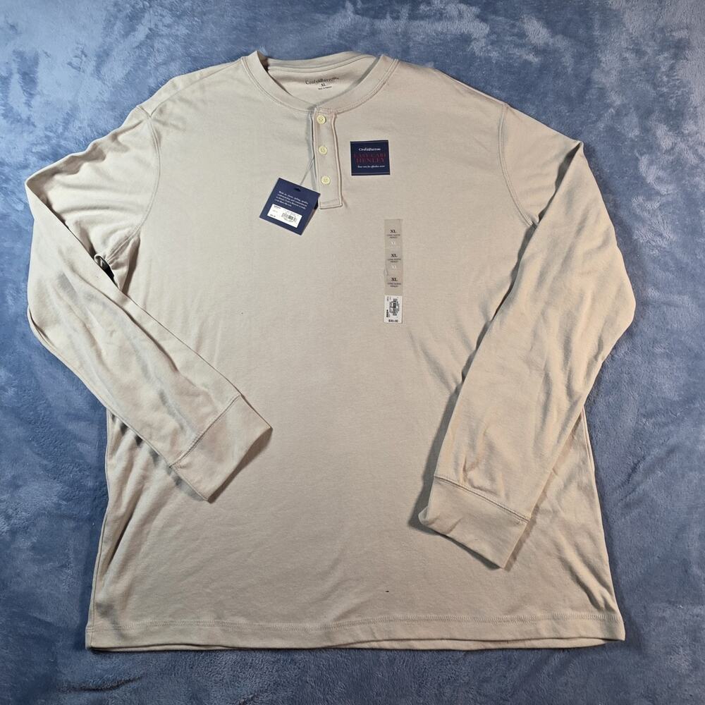 Croft & Barrow Men’s XL Easy Care Henley Shirt Beige Long Sleeve NWT